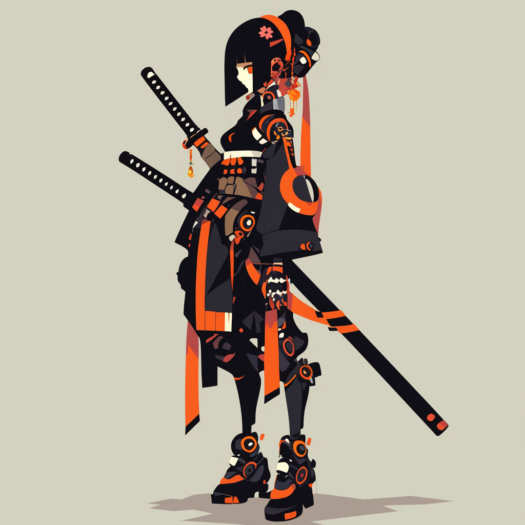 Confident Cyberpunk Samurai Girl in Unique Attire