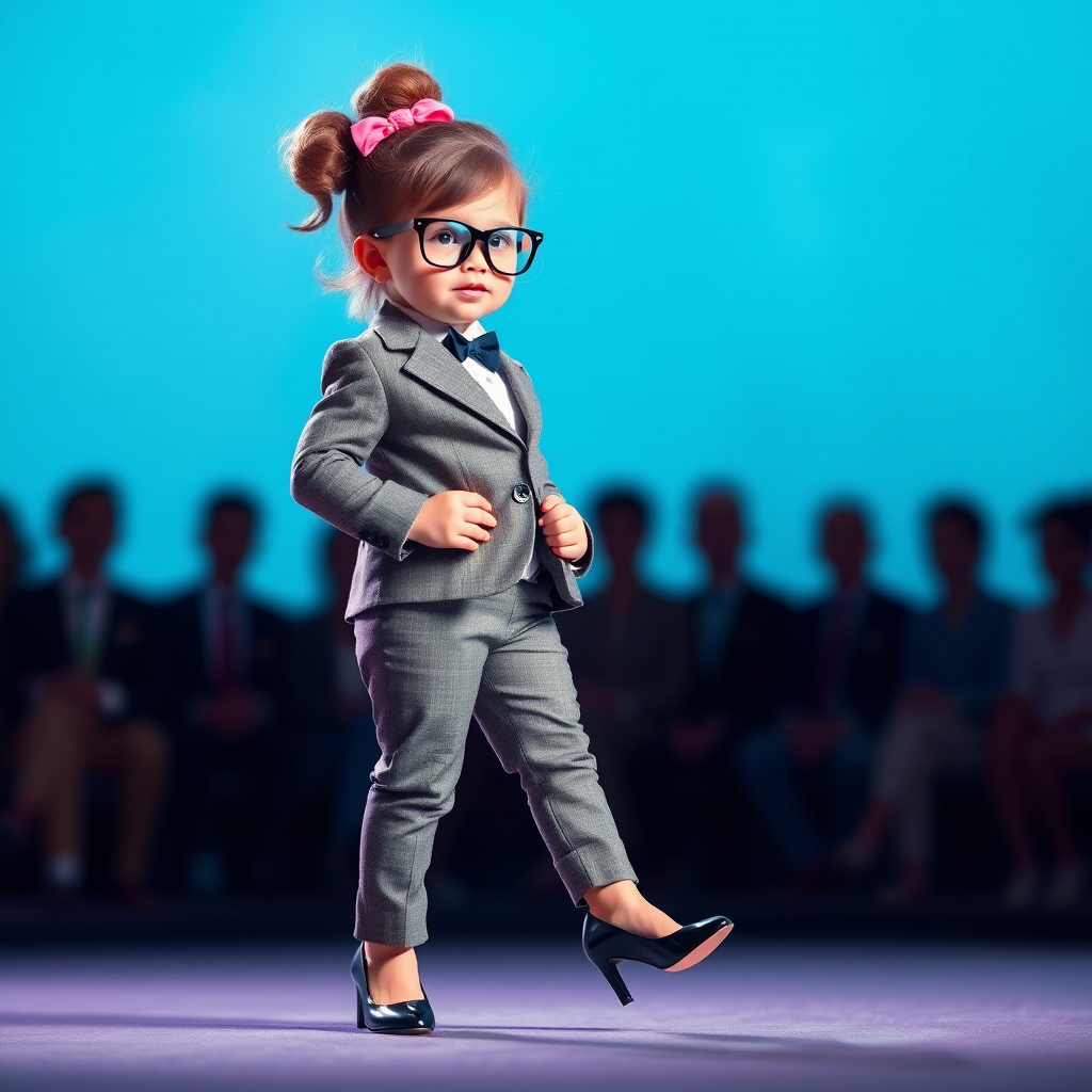 Confident girl in suit at baby fashion show