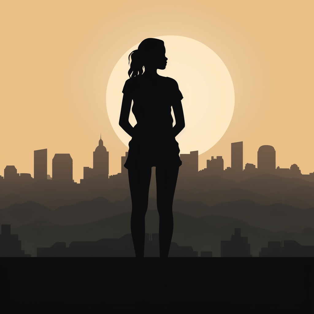 Confident girl staring at skyline in silhouette vector