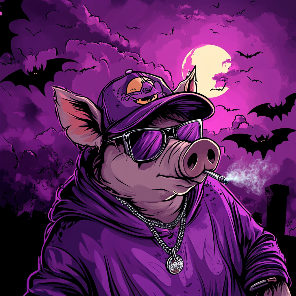 Costumed Pig rapper in spooky Halloween setting