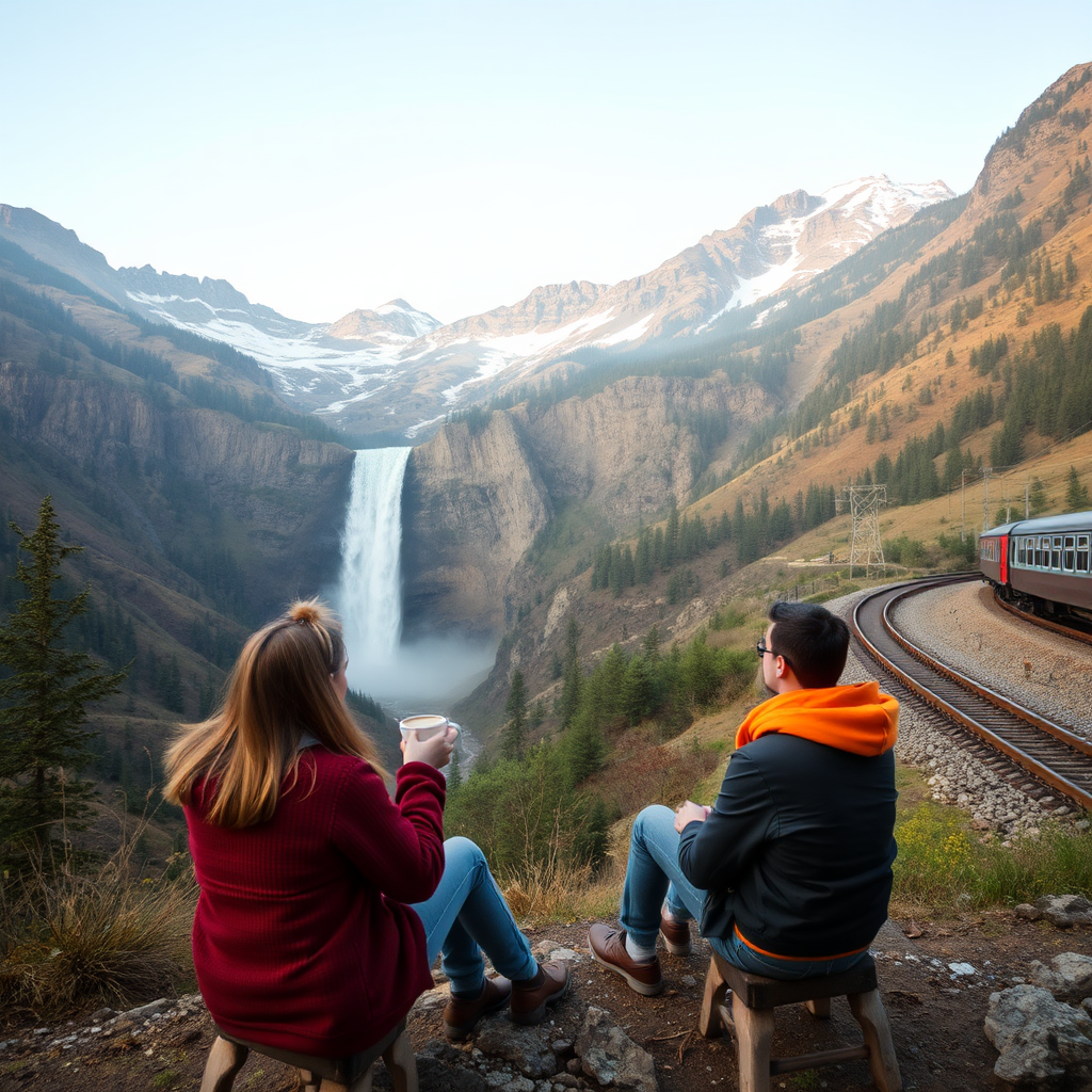 Couple Mountain Coffee Waterfall Train Track