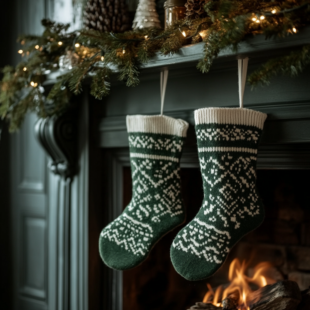 Cozy Christmas Socks Hanging on Fireplace