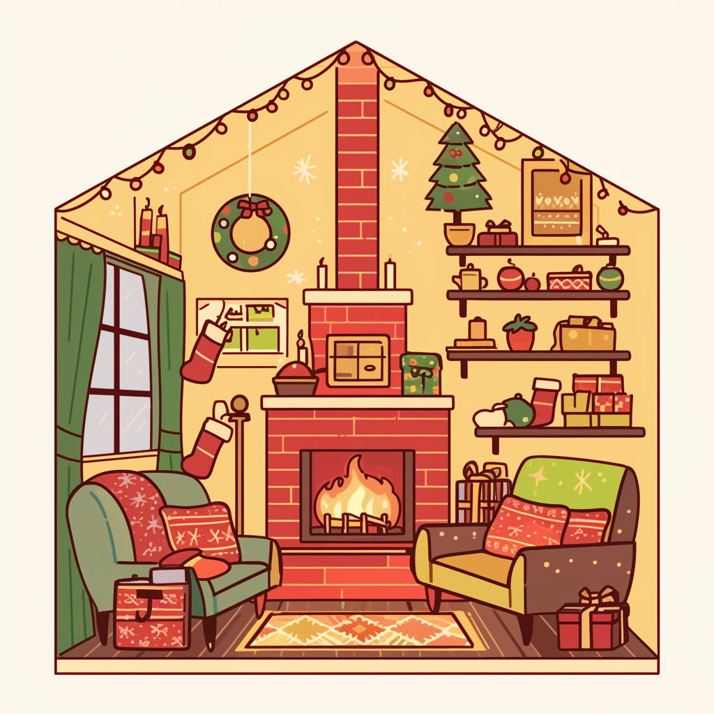 Cozy Christmas living room in vintage house