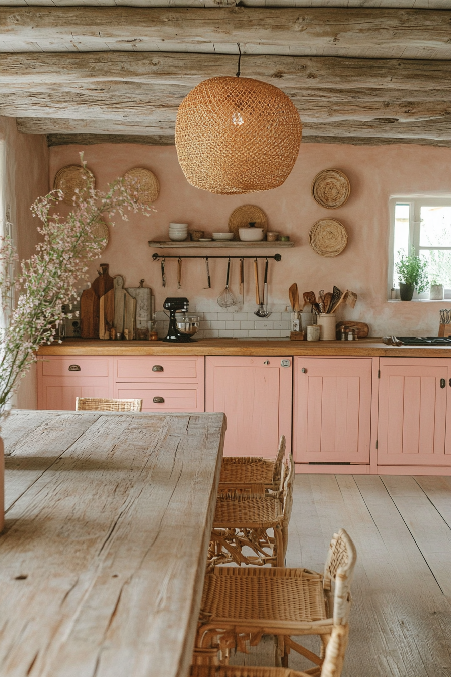 Cozy Coral Charm Kitchen with Farmhouse Vibes