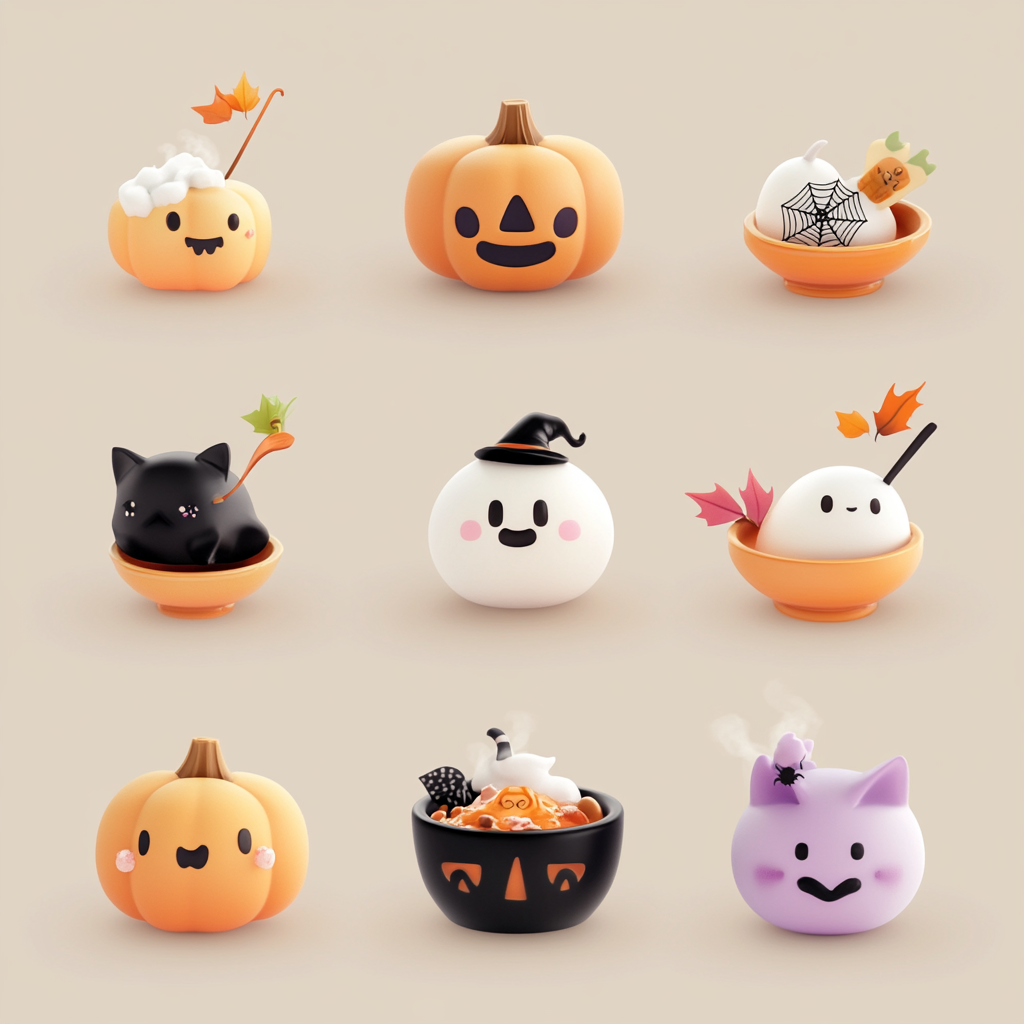 Cozy Halloween icons in soft pastel colors