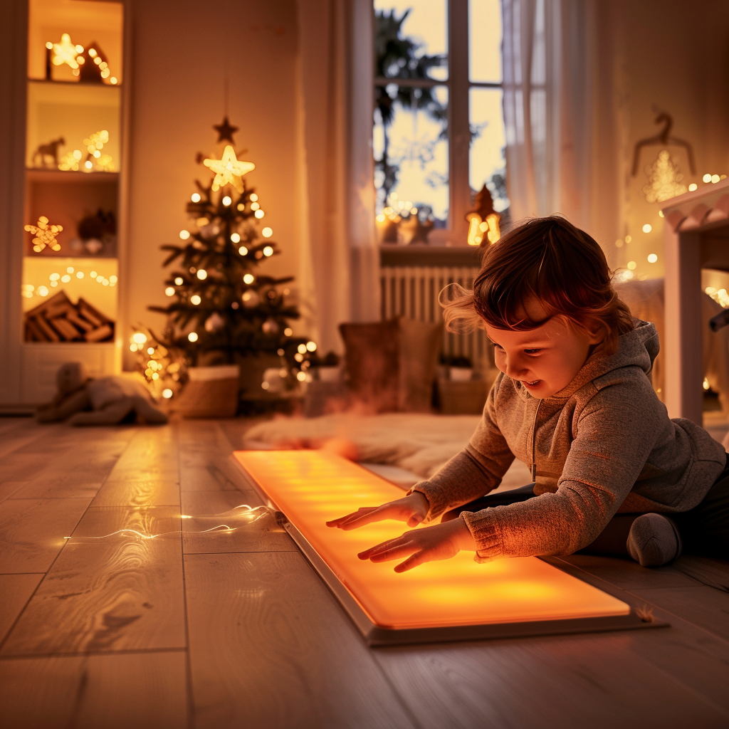 Cozy New Year Decor: Child Playing in Warm Room