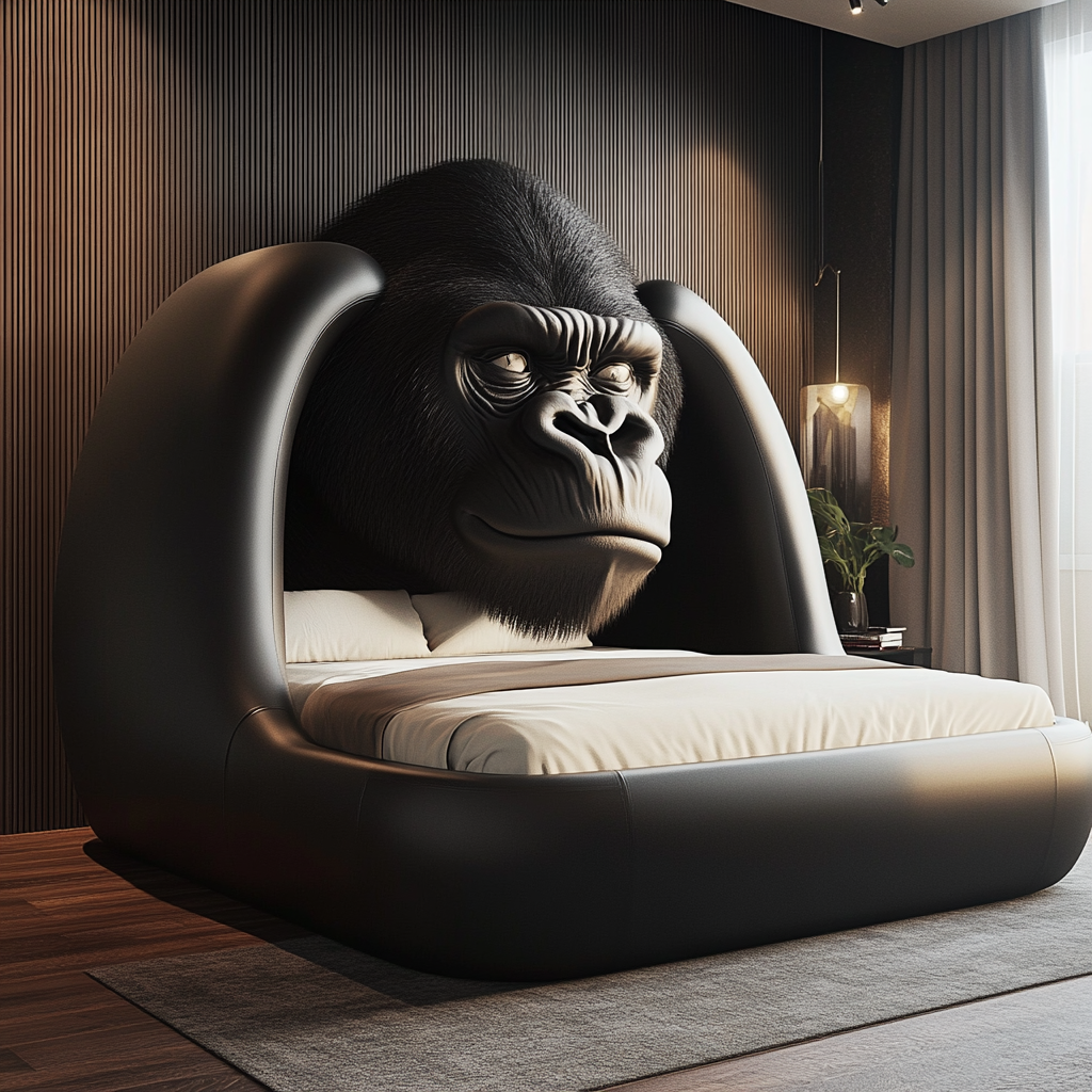 Cozy gorilla-faced bed in modern bedroom