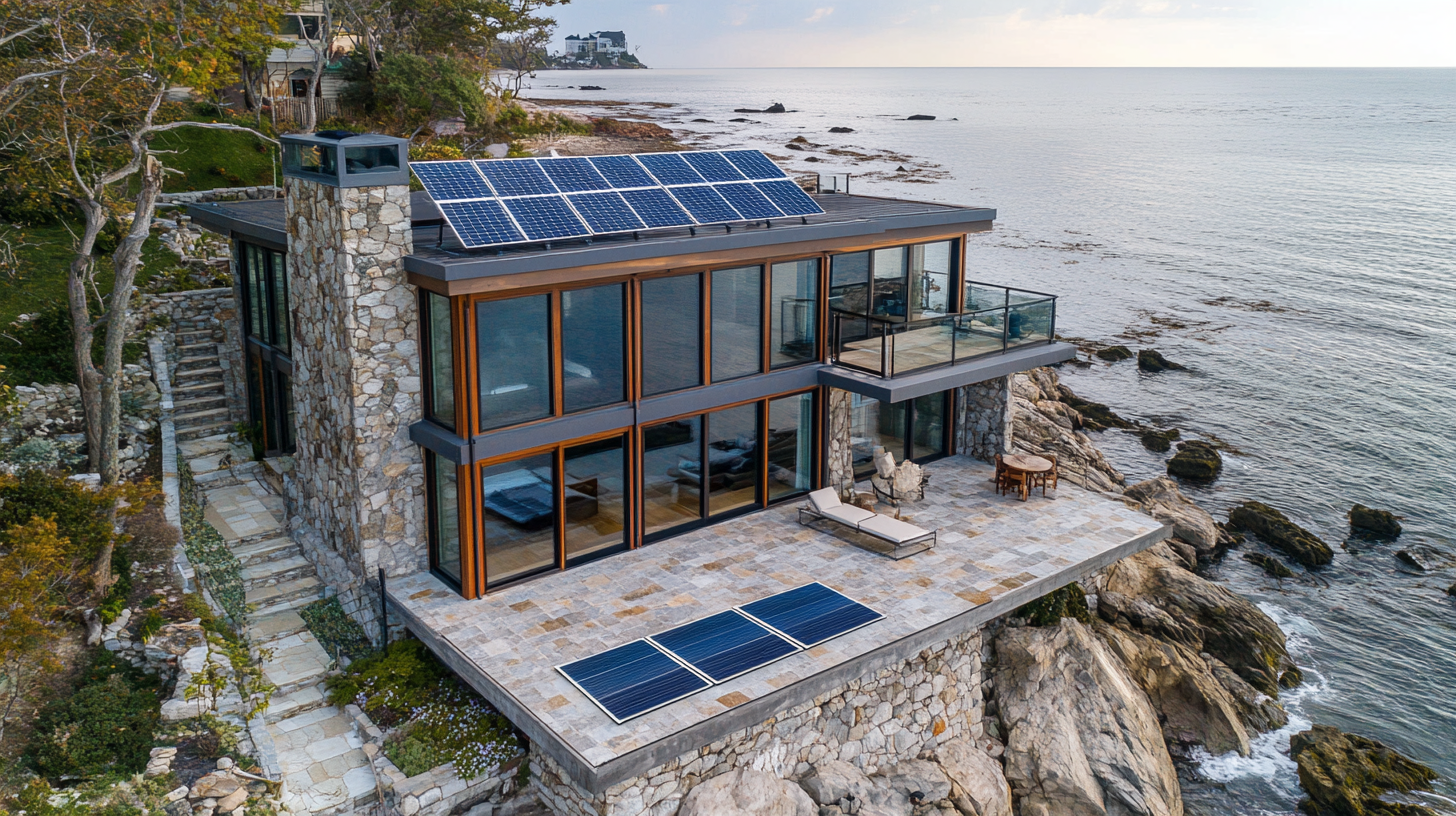 Cozy ocean-front house with solar panels and stone basement