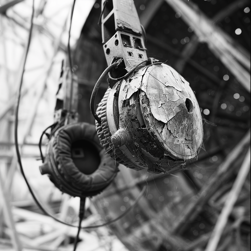 Cracked Headset on Radar Dish, Static-filled Broadcast