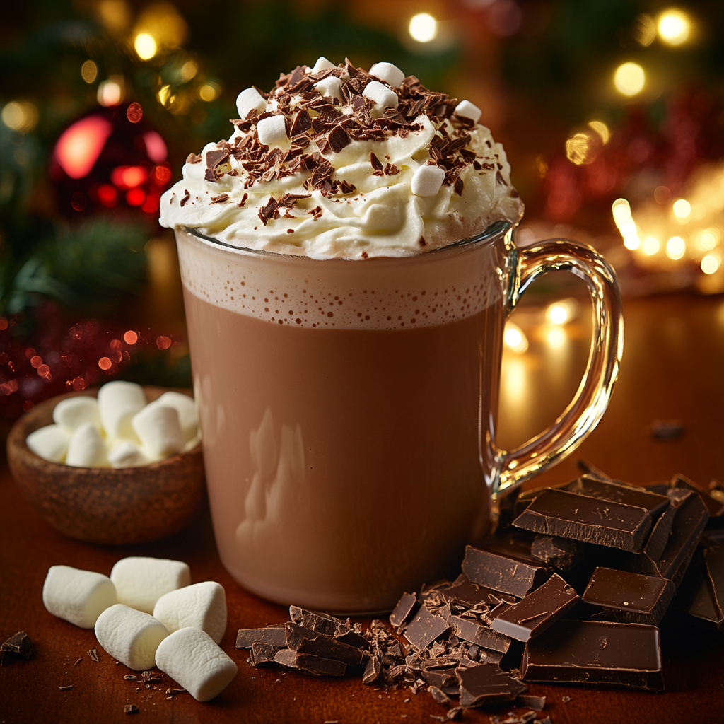 Creamy Hot Chocolate in Cozy Christmas Setting