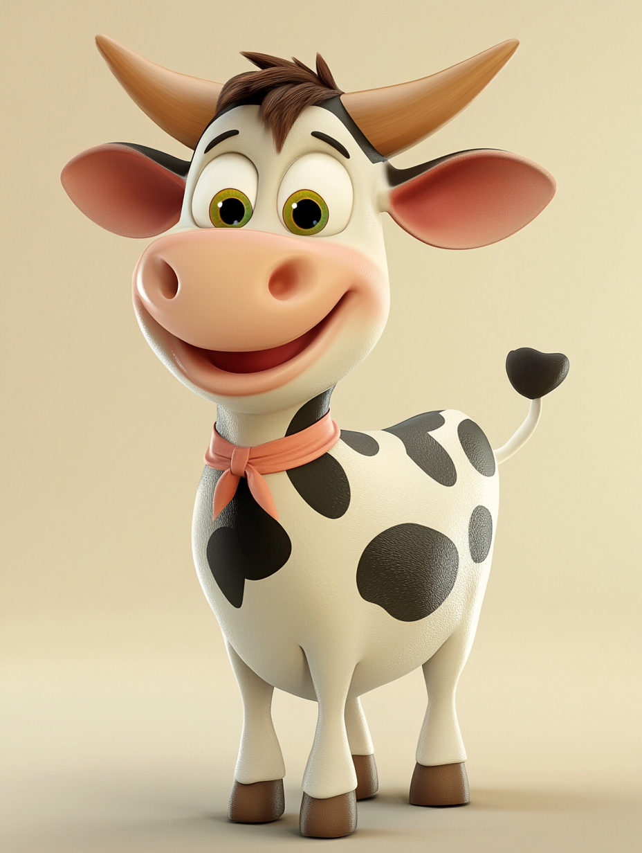 Create 3D cartoon character with dairy, fun, balance.