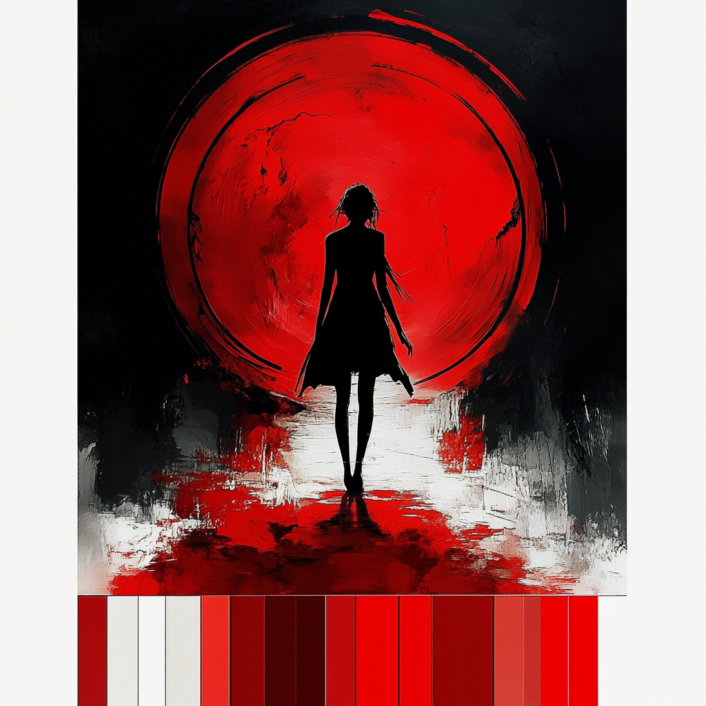 Create Color Palette for 'Seven Films' with Vibrant red, Deep black, and White.