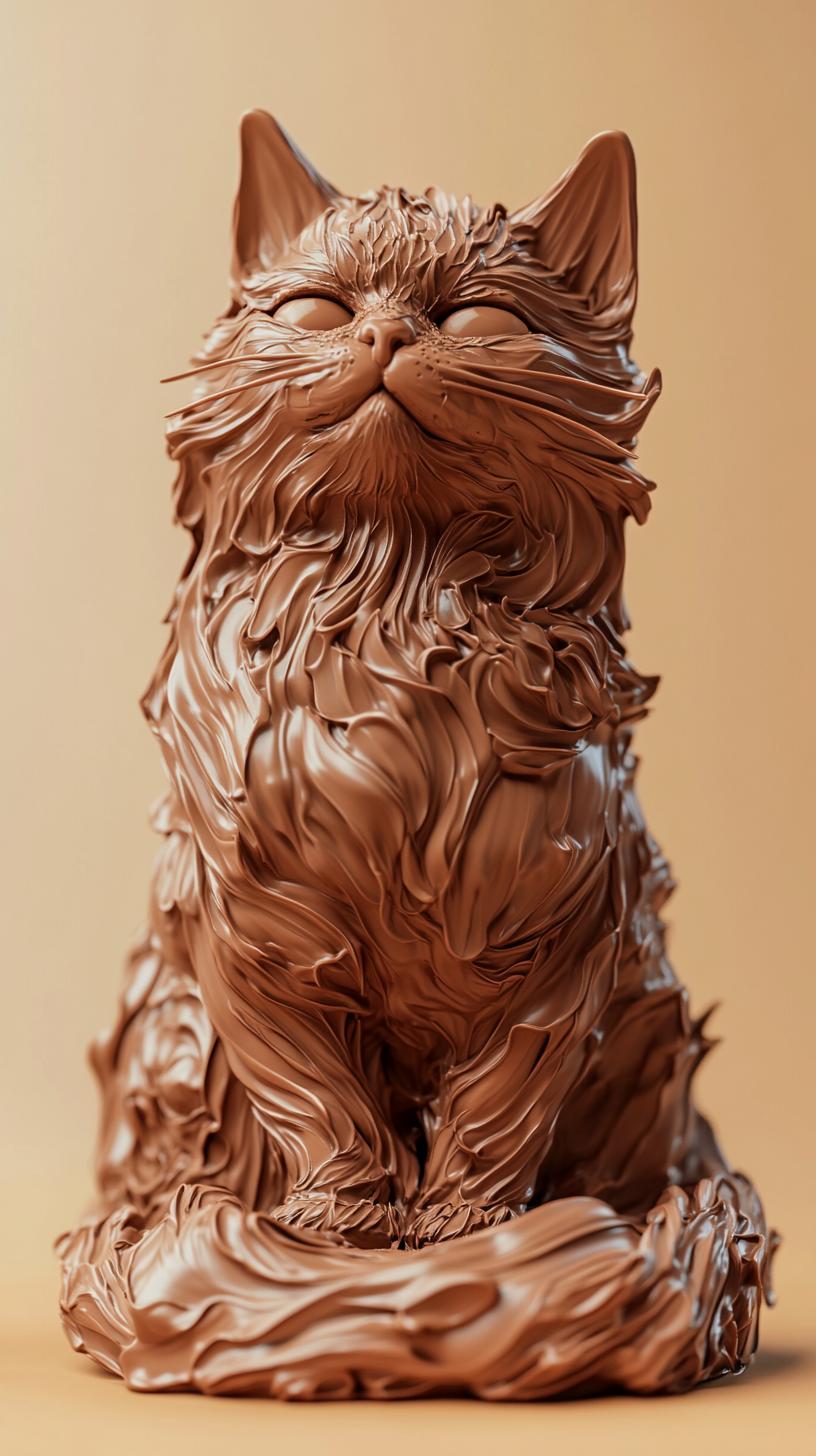 Create cat sculpture from Kinder Bueno bars, realistic details.