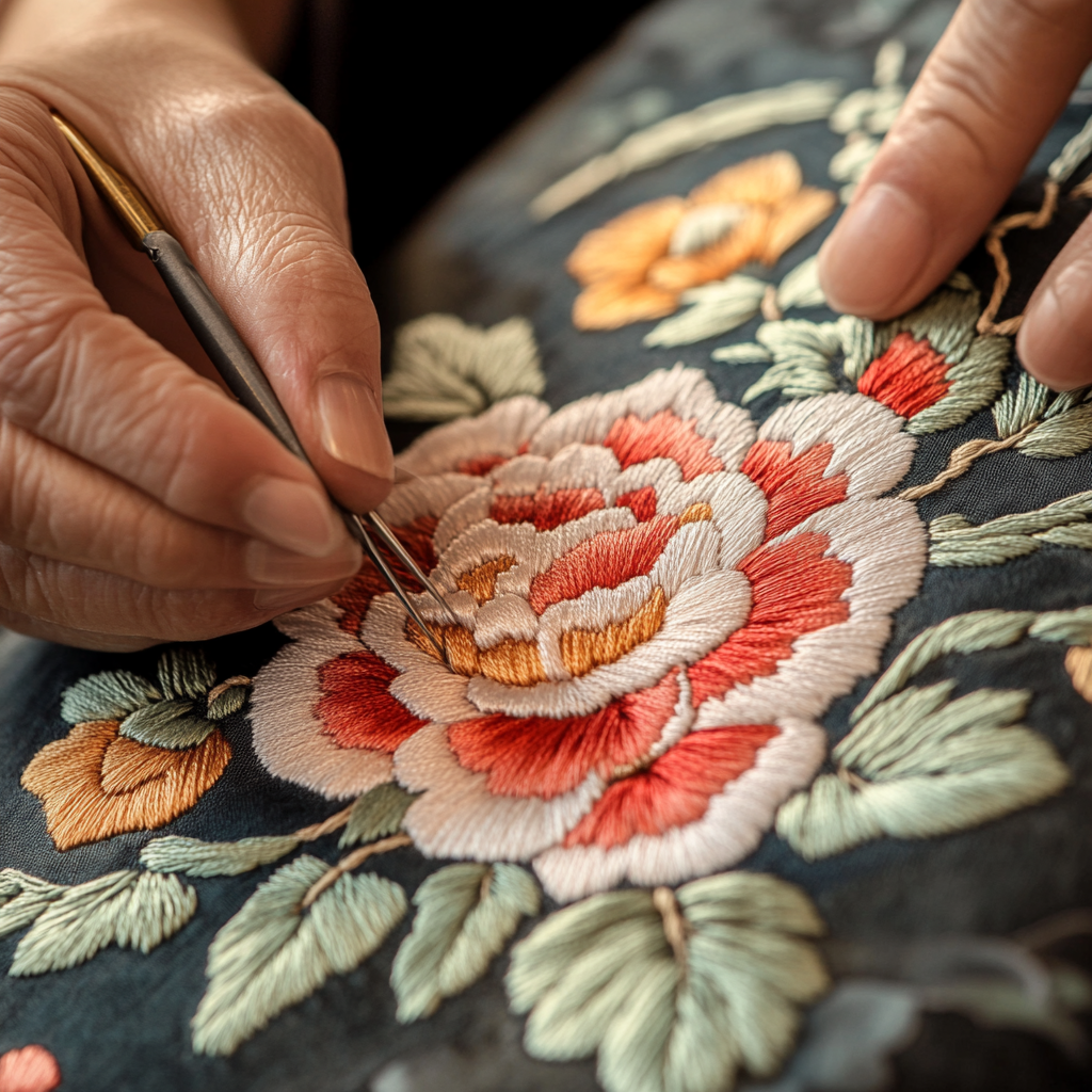 Creating Beautiful Peony Patterns with Embroideryneedle in Hand