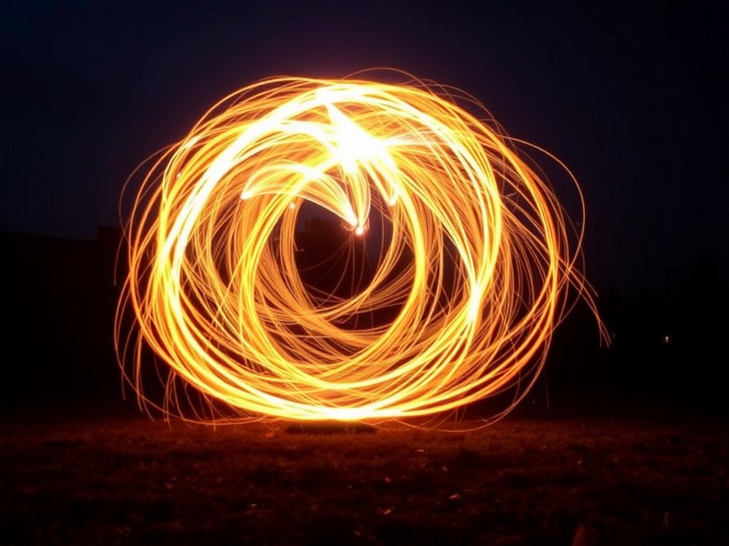 Creating light painting with glowing colors at night.