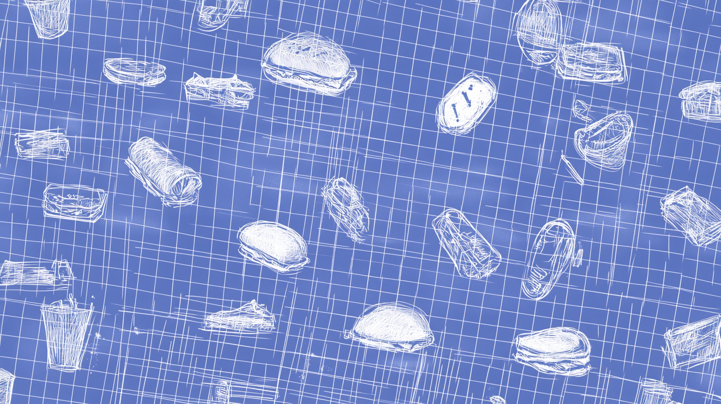 Creative McDonald's Sketches on Blue Grid Wallpaper