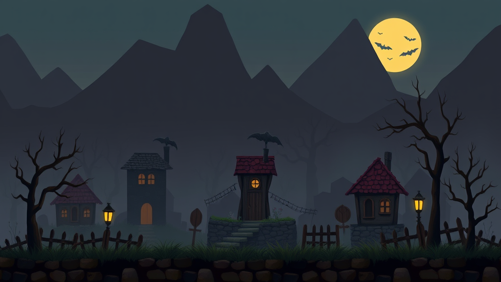 Creepy Small Town Background for 2D Platformer