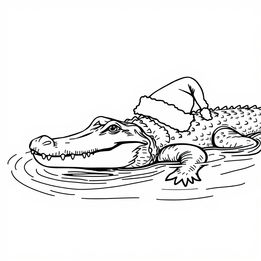Crocodile Wearing Santa Hat in a River