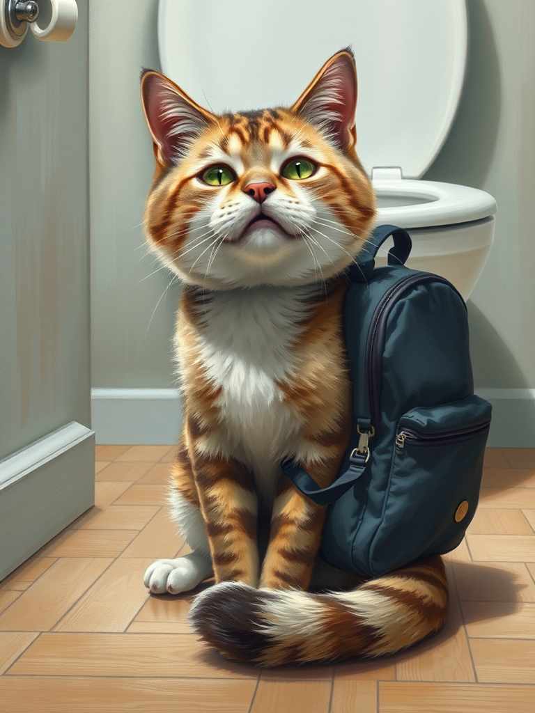 Crying Cat with Backpack, Elaine Hamilton Art