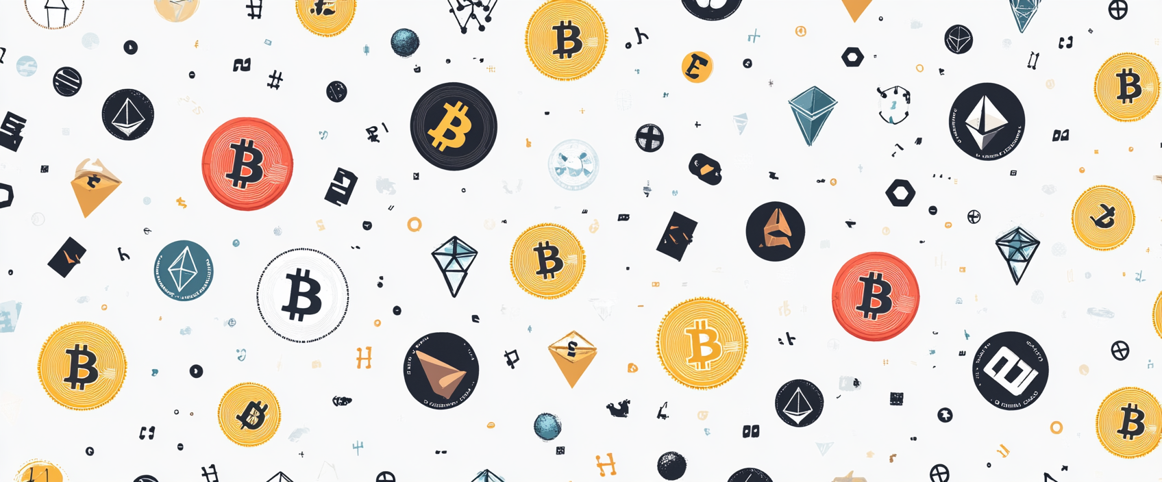 Cryptocurrency icons in seamless pattern on white background