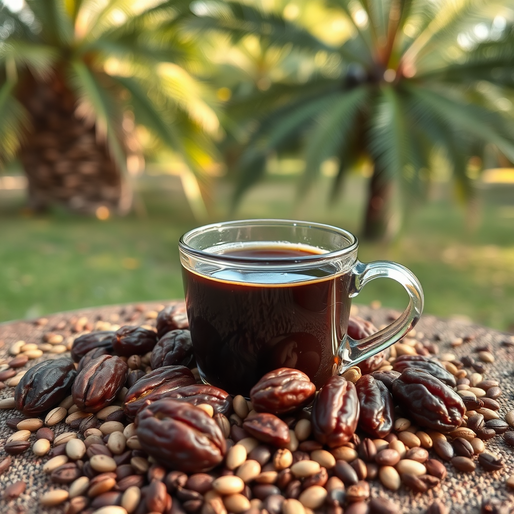 Cup of Coffee with Palm Trees Background