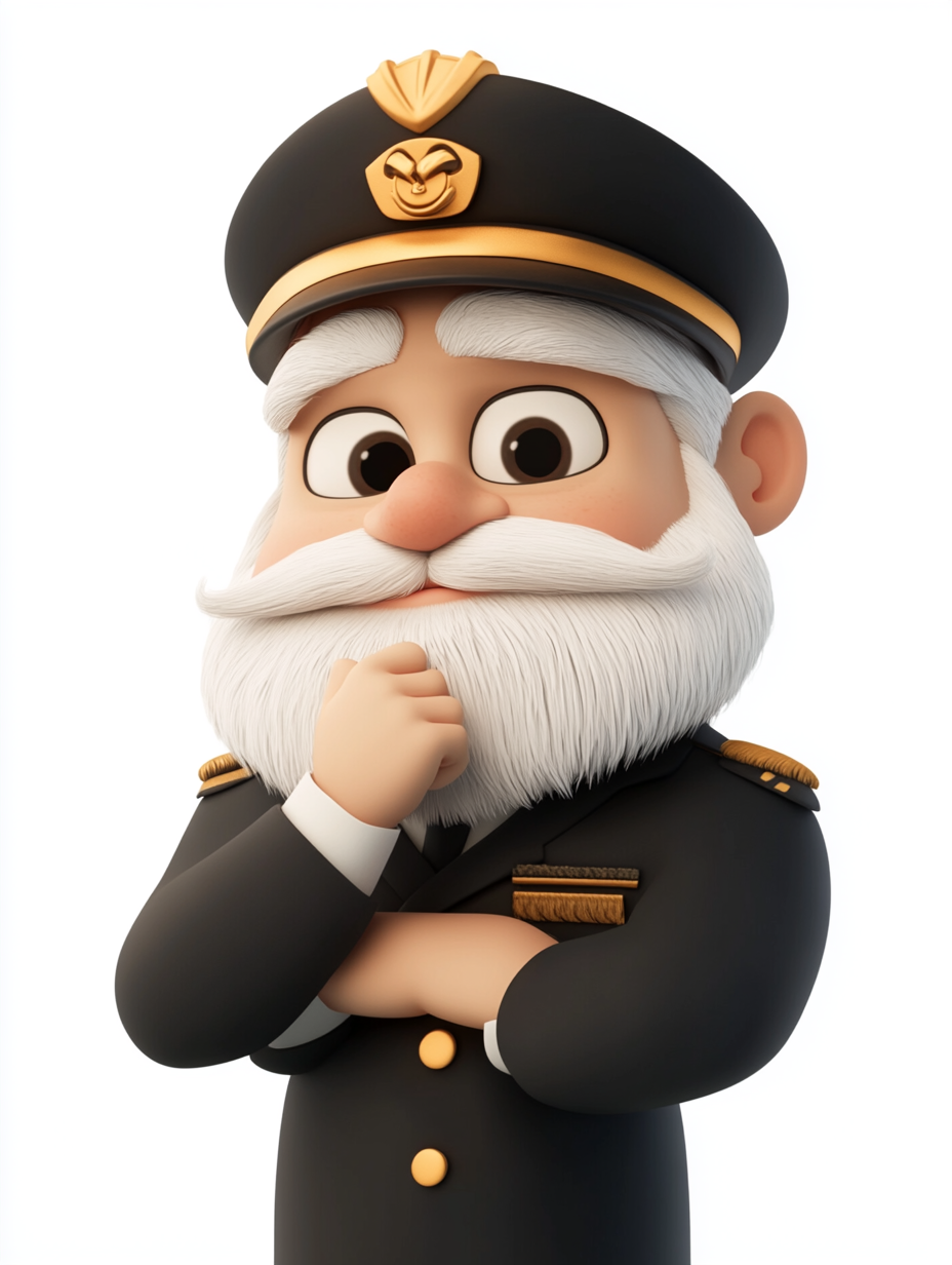 Curious Airline Captain with Bushy Eyebrows