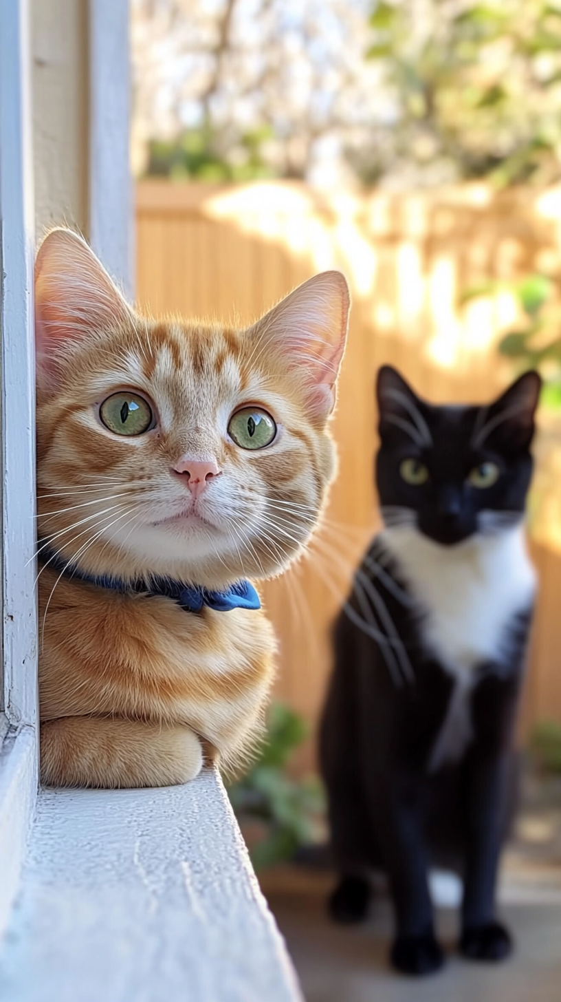 Curious Whiskers and Shy Mittens Explore Bright Yard