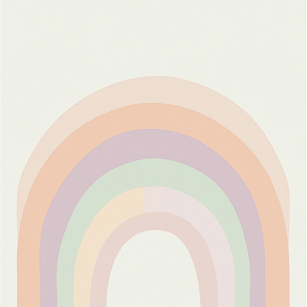 Curved rainbow in pastel colors on cream background.