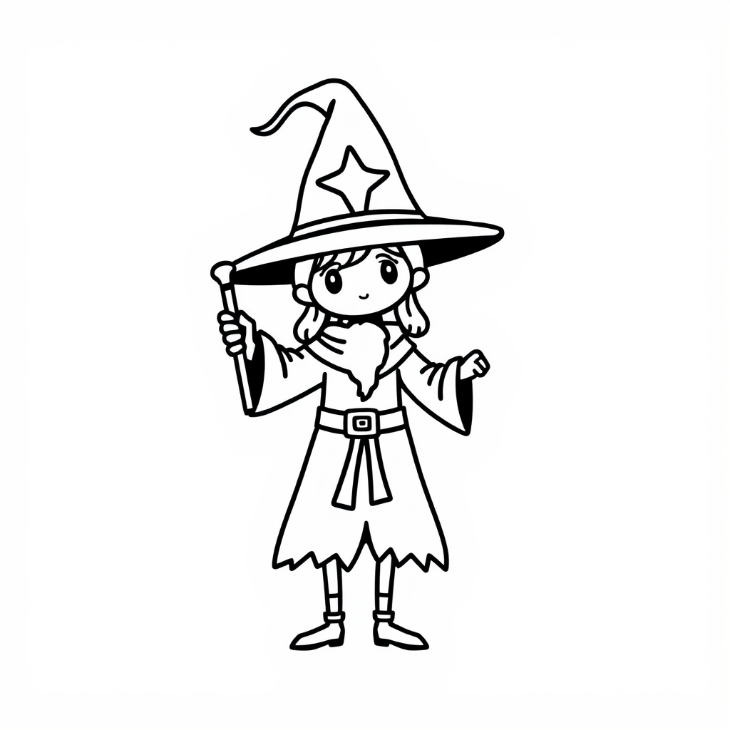 Cute Cartoon Mage with Wand Icon