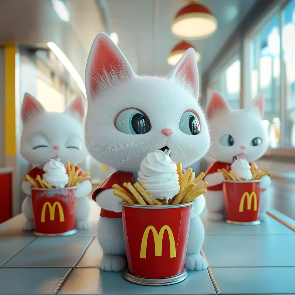 Cute Cats as McDonald's Workers Fixing Ice Cream