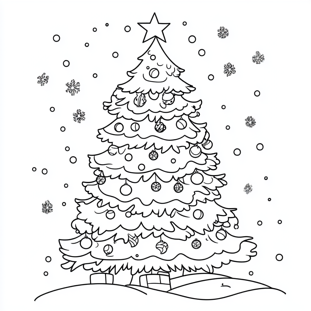 Cute Christmas tree coloring page for kids