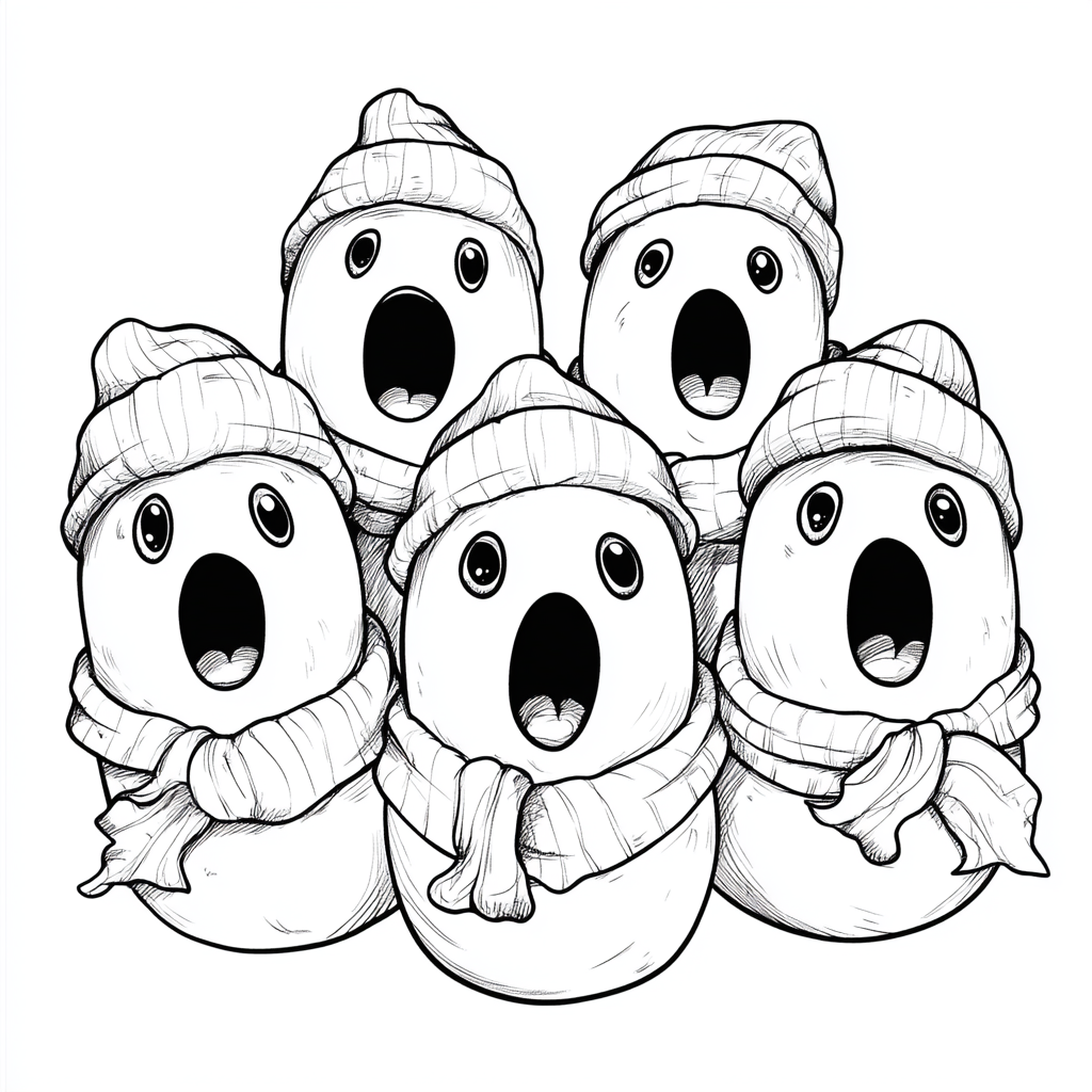 Cute Ghost Carolers Christmas Coloring Page