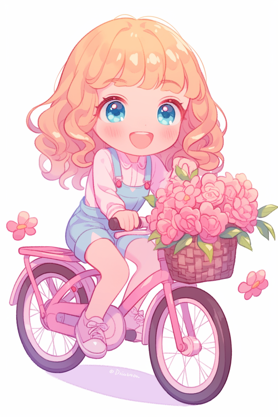 Cute Girl Riding Bicycle with Hopeful Expression