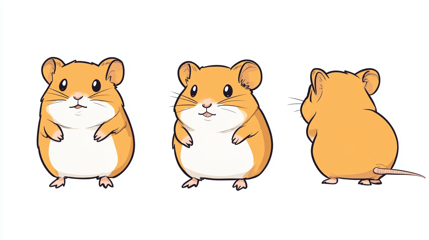 Cute Hamster Illustration with Four Views, Bright Colors