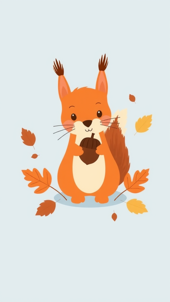 Cute Red Squirrel Holding Acorn Illustration