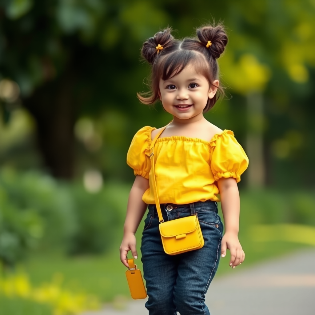 Cute Toddler in Stylish Outfit Walking in Park