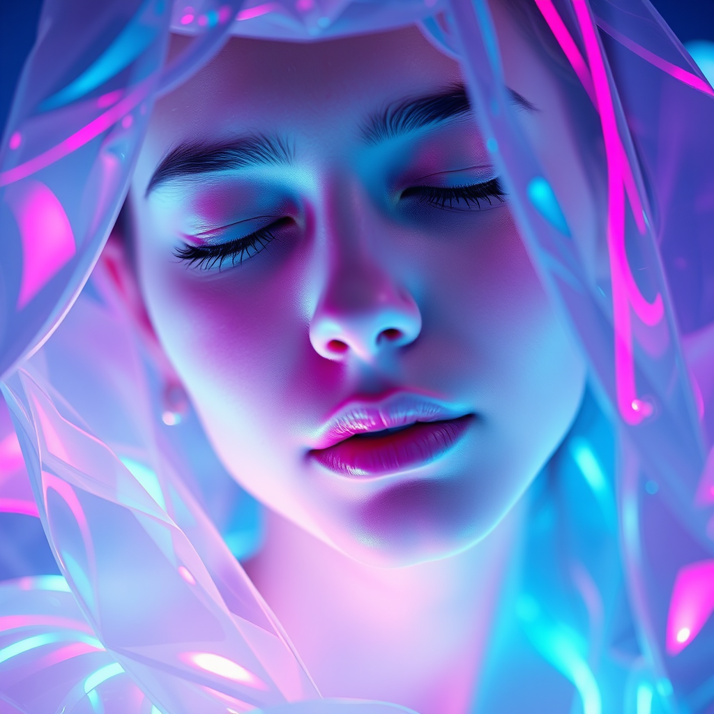 Cyberpunk Woman in Neon Glow Dream