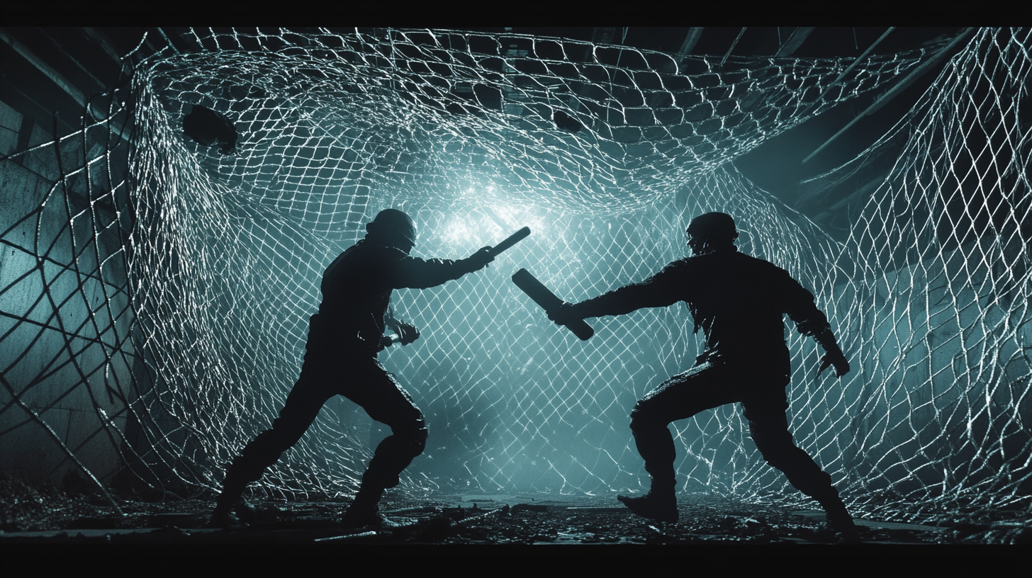 Cyberpunk amphitheatre: Dueling prisoners enclosed by electric nets