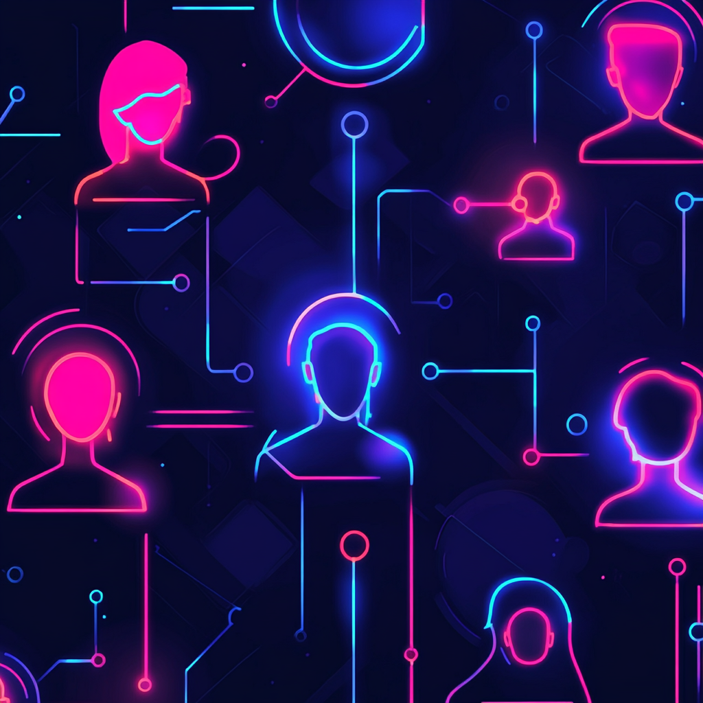 Cyberpunk style neon graphic shows staffing support experts