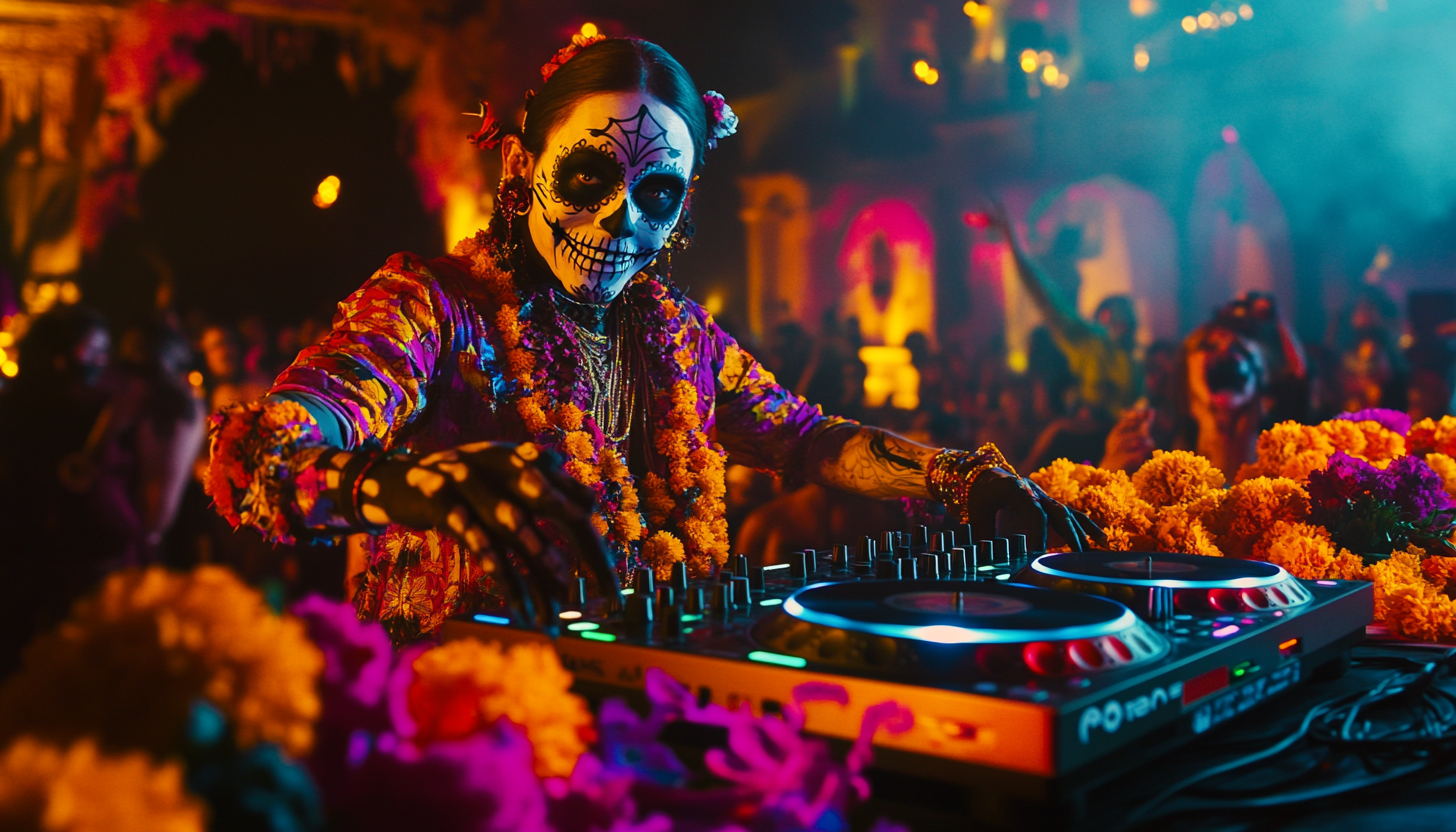 DJ in Sugar Skull Makeup at Day of the Dead Party