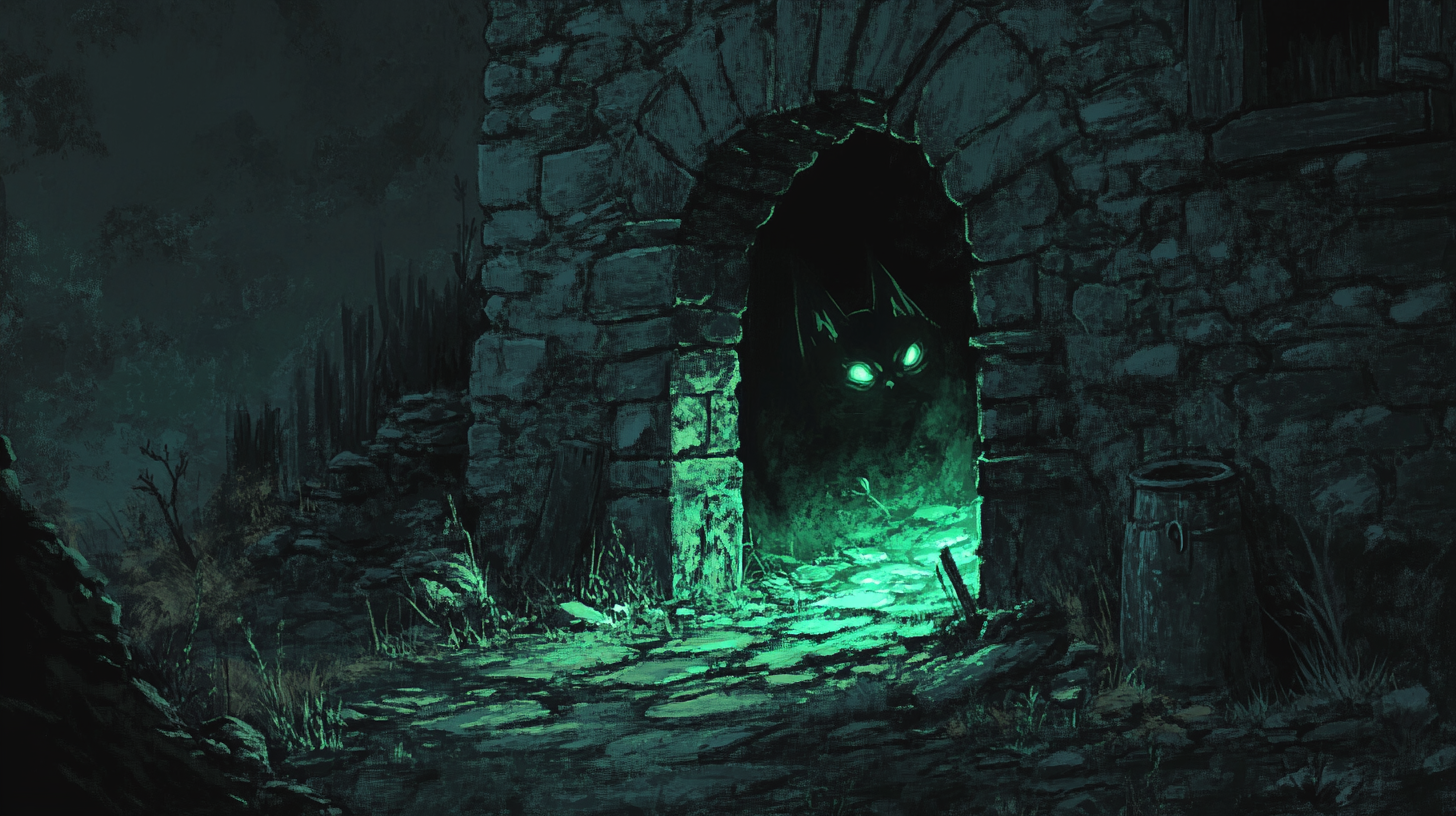 Dark, Mysterious Changeling Hiding under Cottage Hearthstones