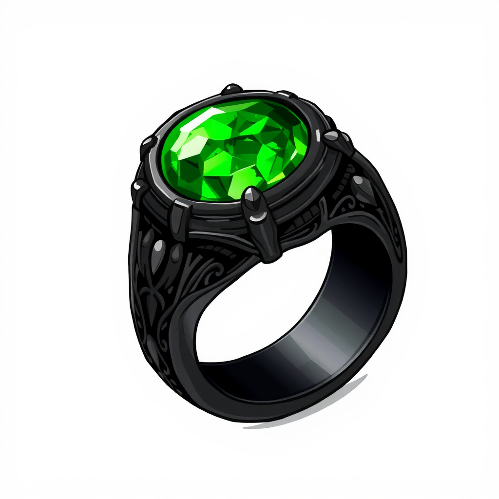 Dark Metal Ring with Green Magic Stone