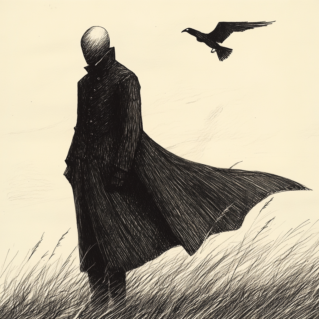 Dark and Elegant Figure in Edward Gorey Style