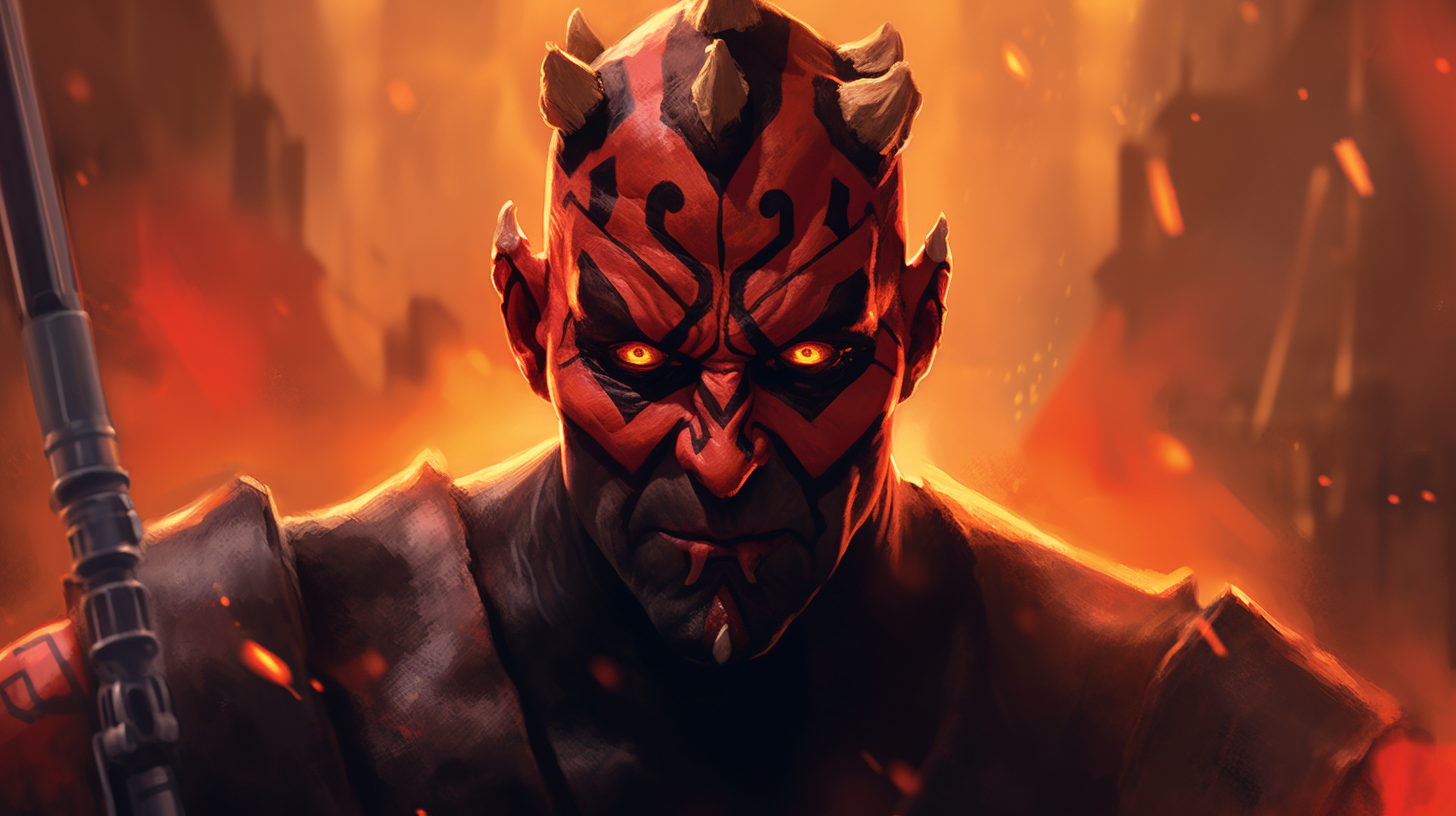 Darth Maul's Angry Glare in Fiery Background