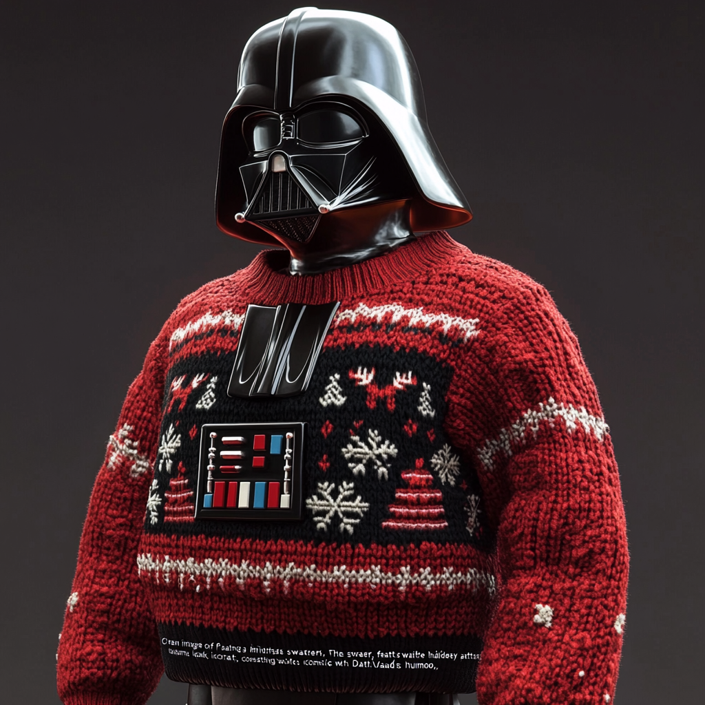 Darth Vader in Christmas sweater with festive designs