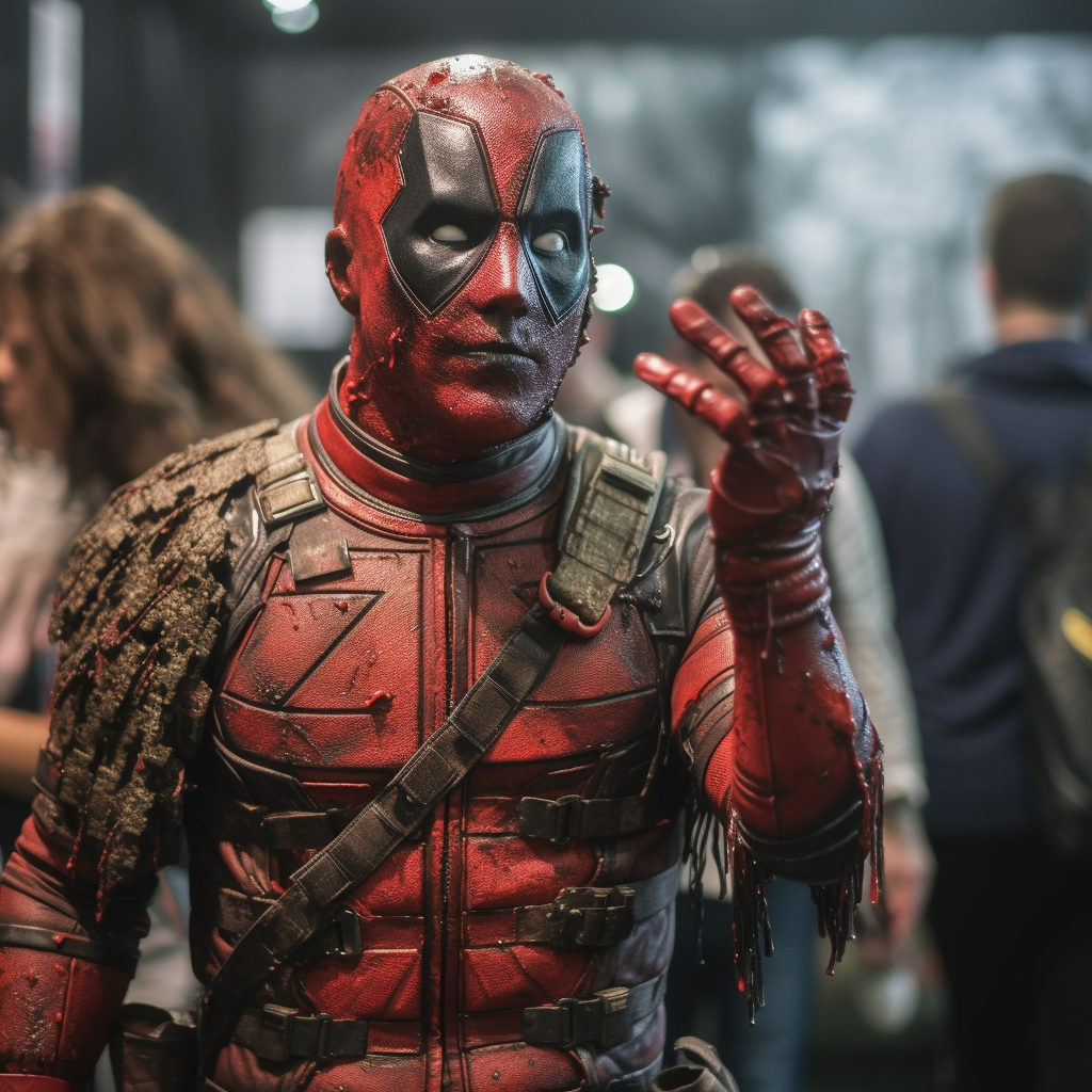 Deadpool Cosplay Funny Pose at Comic Con