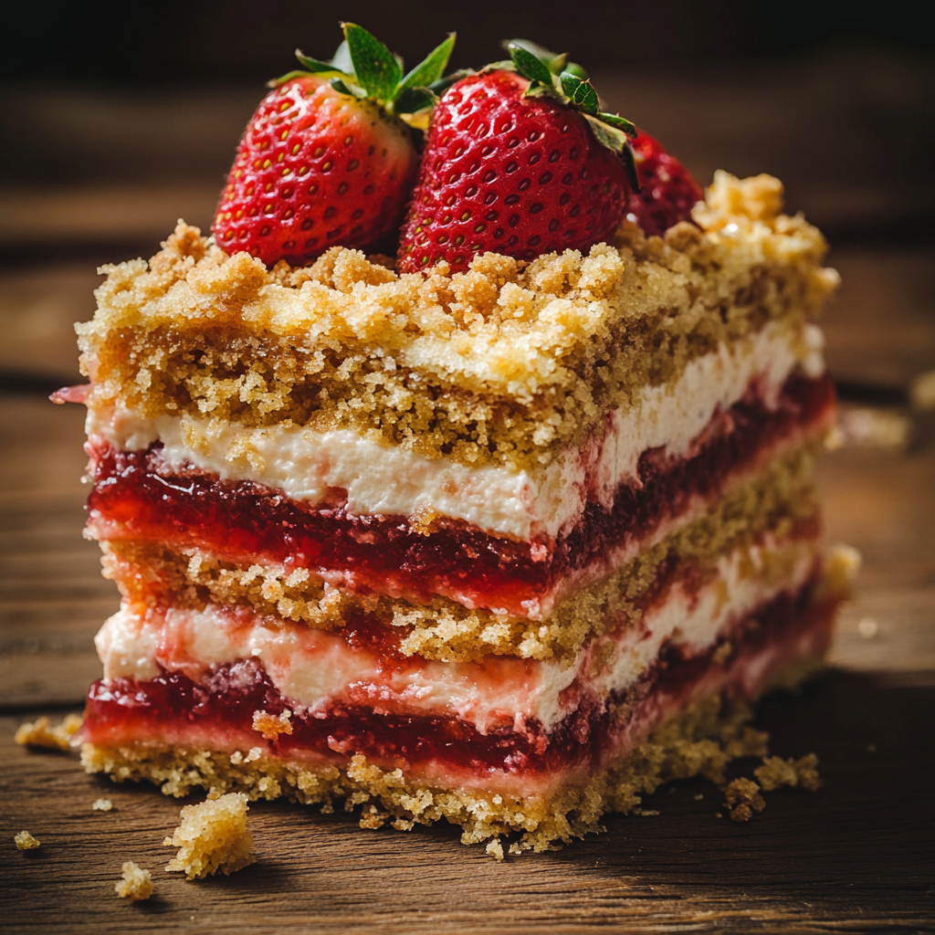 Decadent Strawberry Cake on Wooden Table