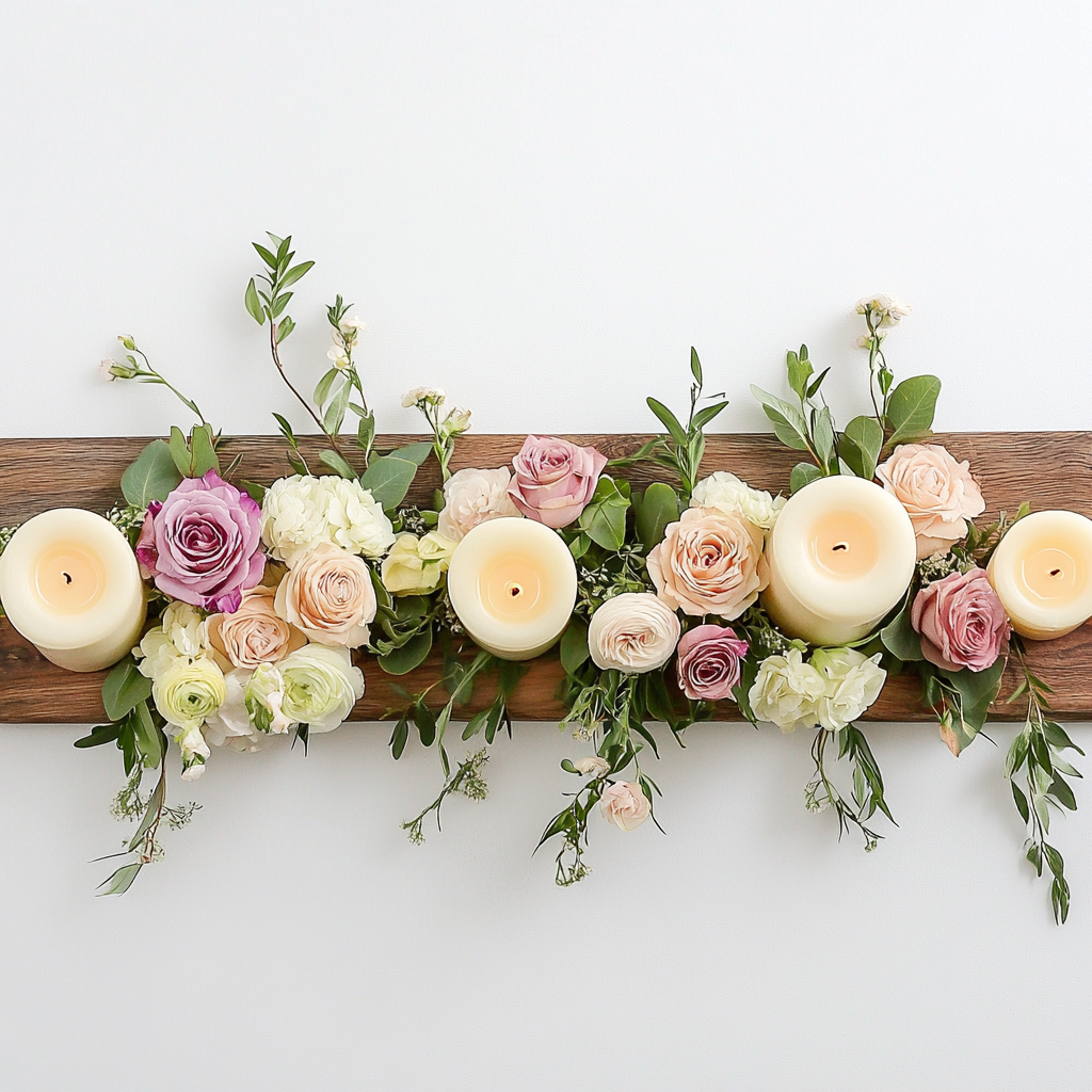 Decorative long board for candles and flowers.