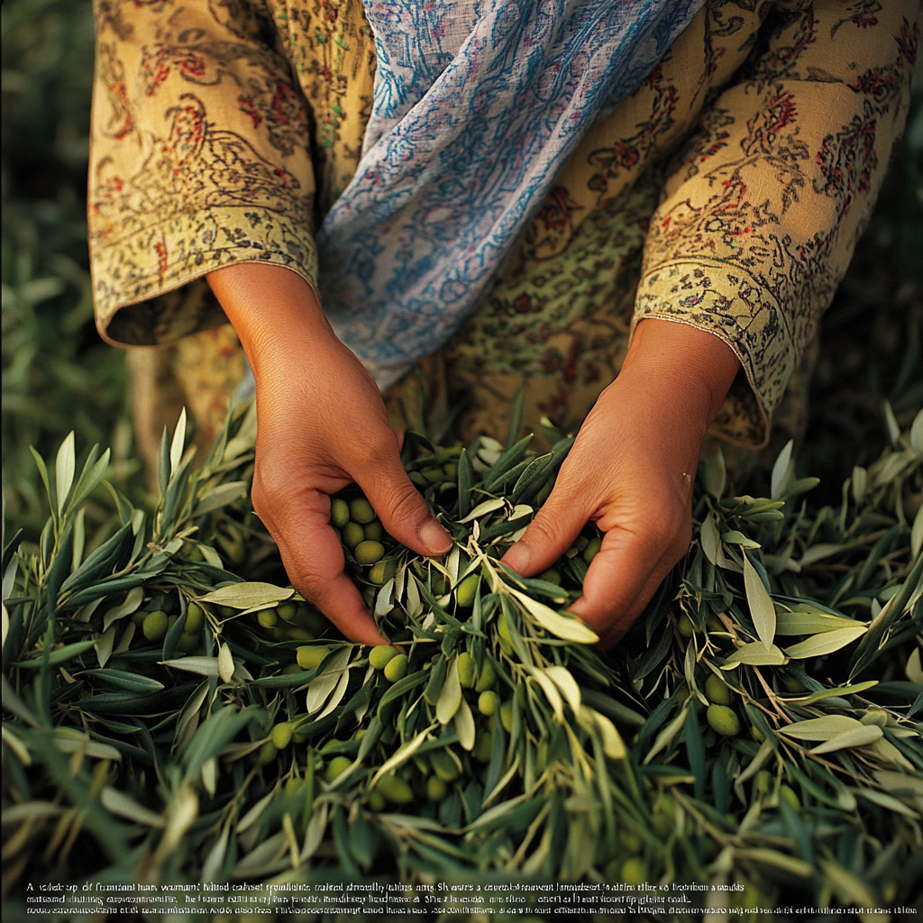 Dedicated Iranian woman picking olives