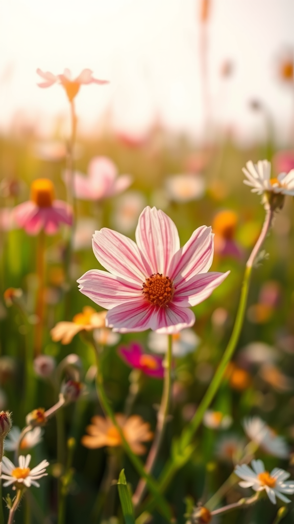 Delicate Cosmo Flower Among Wildflowers in Mexico